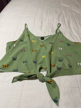 SHEIN Green Butterfly Tie-Front Cami